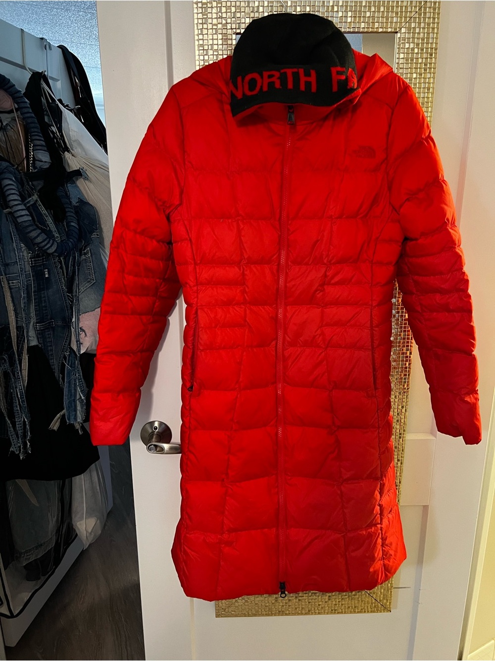 The North Face Kids Red Quilted Long Puffer Jacket